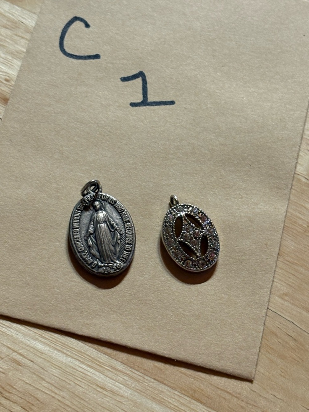 Sterling Silver Religious and Marcasite Oval Pendant Set - Silver